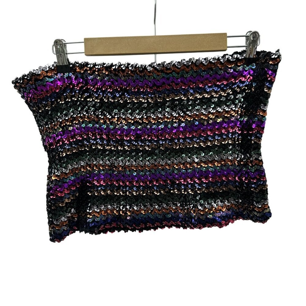 Vintage 80's Multicolor Sequin Black Disco Party‎ Tube Top Skirt Stretch Small
